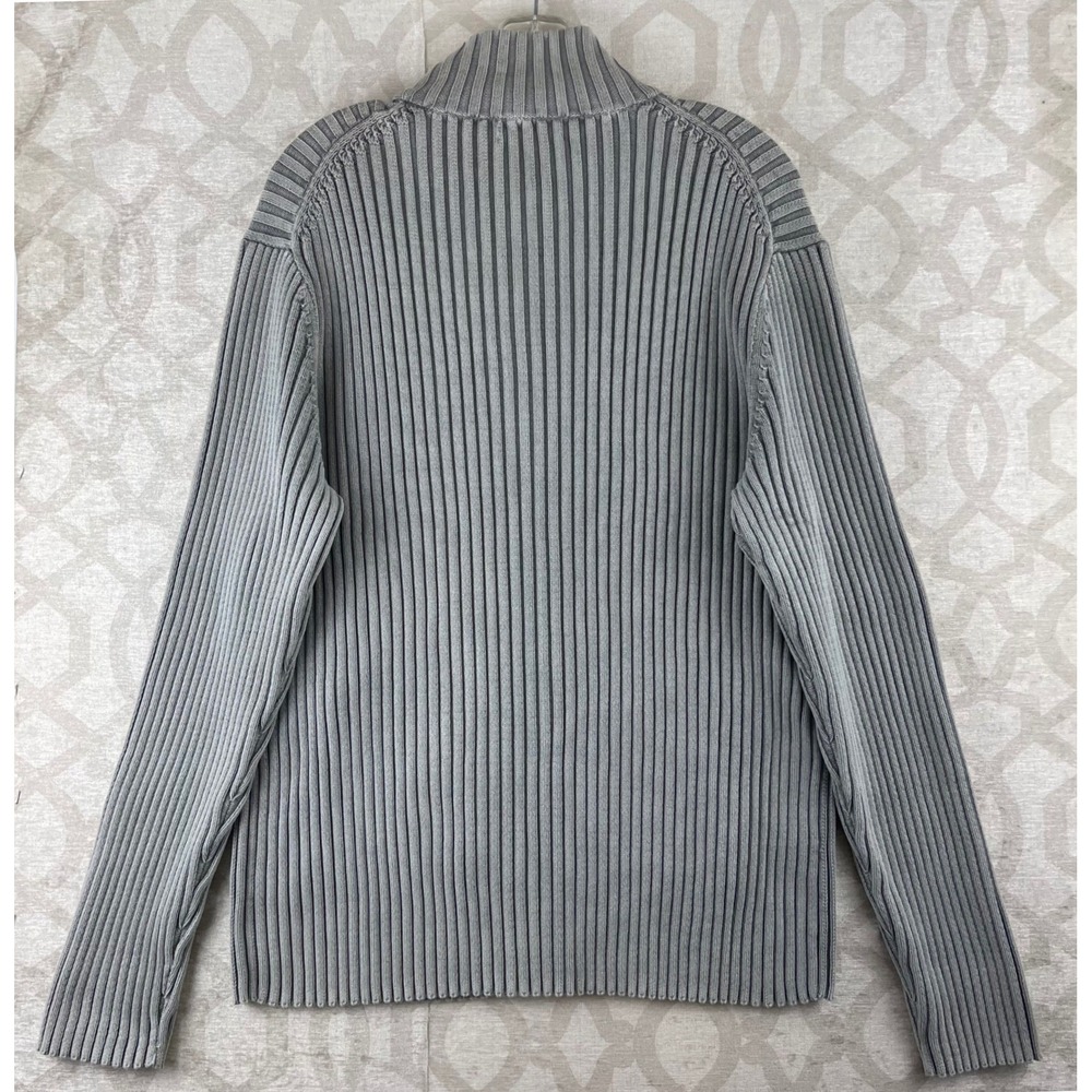 Calvin Klein Full Zip Cardigan Mens Large Grey Ribbed Knit Pocket Sweater - Picture 2 of 9